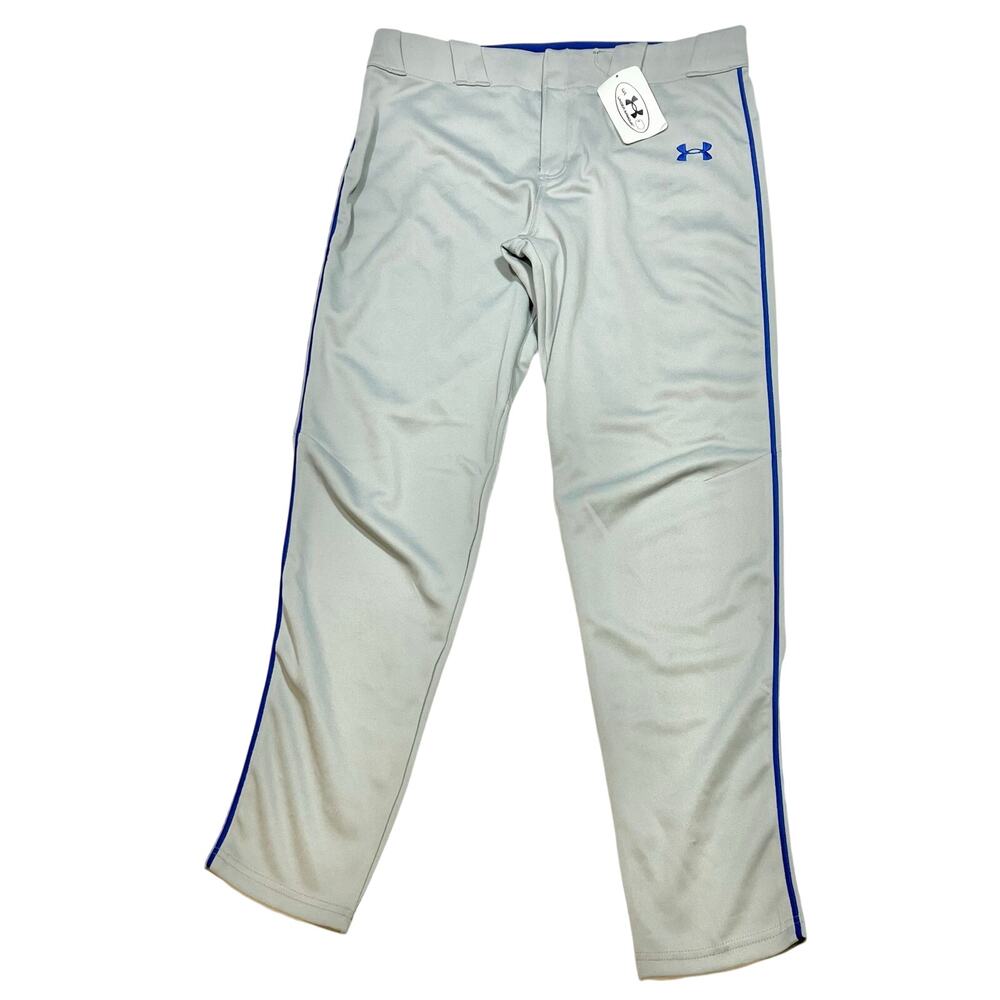 Under Armour Utility Piped Baseball Pants Boys Youth Gray Royal Blue YXL New